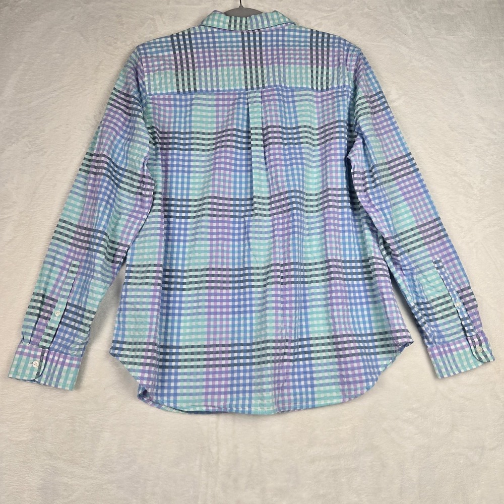LL Bean Plaid Shirt‎ Women's Large Green Blue Gingham Button Up Shirt - Picture 7 of 7